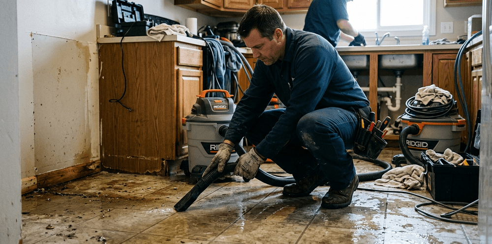 Wasserschaden im Raum / Boden + Handwerker reagiert